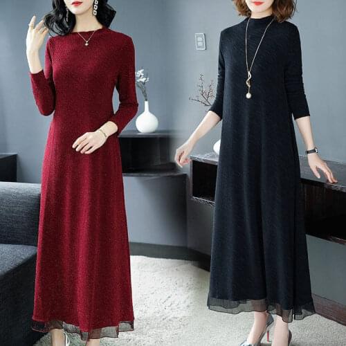 2021 Autumn Winter Vintage Casual Red Loose Maxi Dress Solid 5XL Plus Size Long Sleeve Dress Women Elegant Bodycon Party Y432
