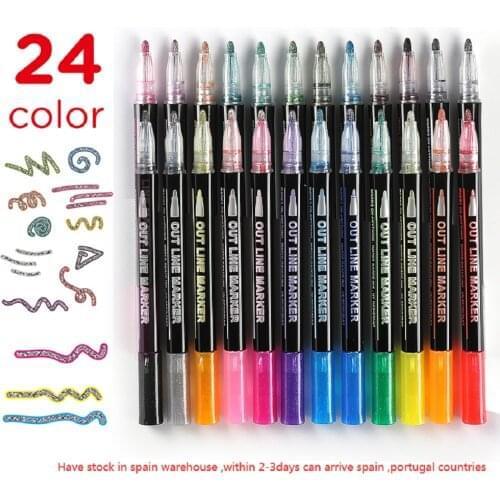 24Colors Doodle Dazzle Markers, Double Line ,Magic Shimmer Paint Pens, 0.7mm tip for Greeting Cards, Craft, Posters, Paintins