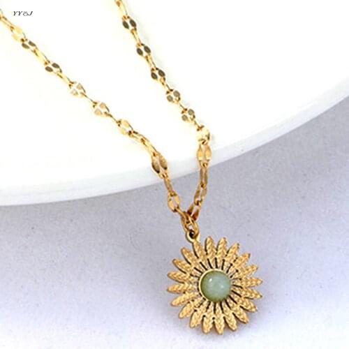 Sunflower pendant necklaces for women stainless steel gold clavicle dainty necklace minimalist summer jewelry 2021 shimmer chain