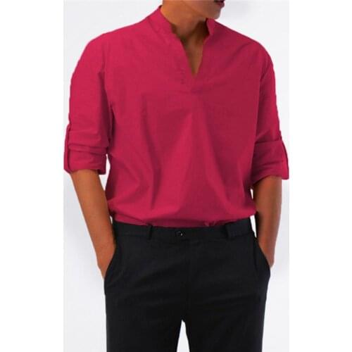 Men Long Sleeve V Neck Shirt Male Blouse Casual Shirts Shirts Men top Clothes