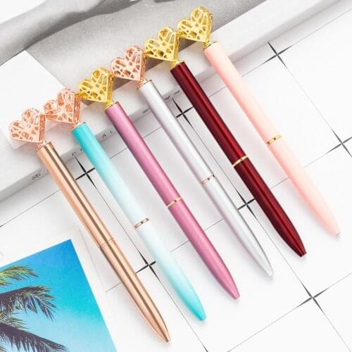 20 pcs/lot Creative Heart Metal Ballpoint pen Cute Business Ball pens Signature pen office School writing supplies