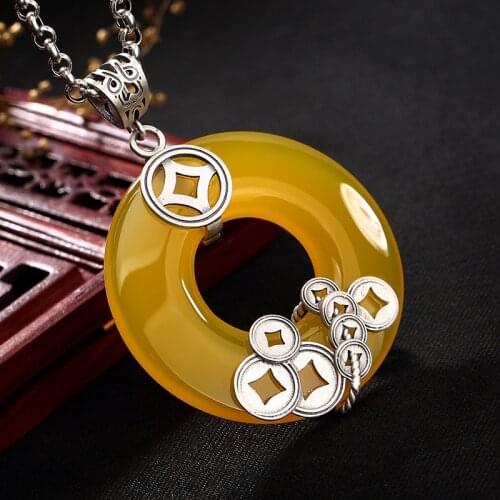 Ancient Ways 2018 Hot Sale S925 Pure Silver Copper Canary St2018 Mosaic Peace Clasp Pendant Long Lady Sweater Chain Pendant