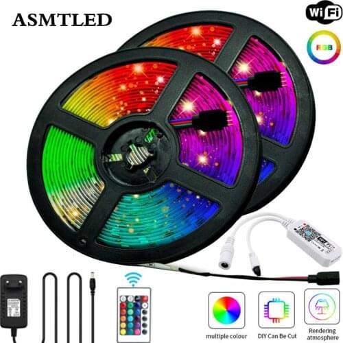 5m 10m 15m WiFi LED Strip Light RGB Waterproof SMD 5050 DC12V rgb String Diode Flexible Ribbon WiFi Controller + Adapter Plug