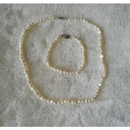 Unique Pearls jewellery Store 4-5mm White Baroque Cultured Freshwater Pearl Necklace Bracelet Jewelry Set Wedding Birthday Gift