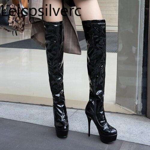 Womens Boots Autumn And Winter New fashion Round head zipper Fine heel High heel Womens Over the knee boots plus size 32-46