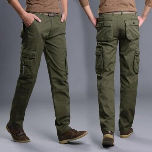 Winter Plush Thickened Cargo Pants Mens Multi-pocket Casual Trousers Thick Army Green Brushed Bottoms