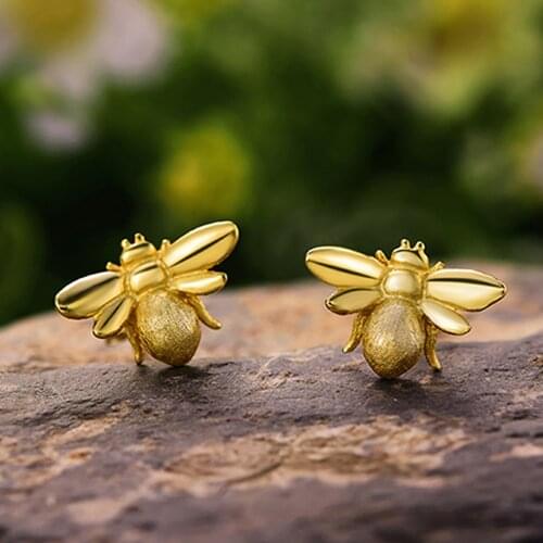 2021 New Real 925 Sterling Silver Bee Earrings Natural Designer Fine Jewelry Cute 18K Gold Honeybee Stud Earrings for Women