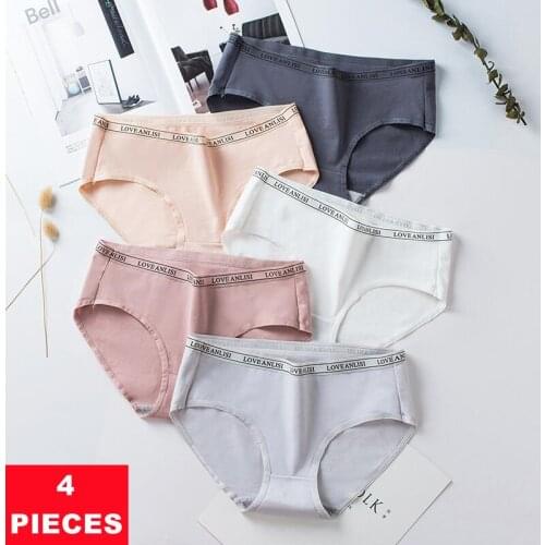 4PcsThread Breathable Sexy Womens Underwear Mid-Waist Cotton Ladies Panties Women Underpants Female Briefs Lingerie Knickers