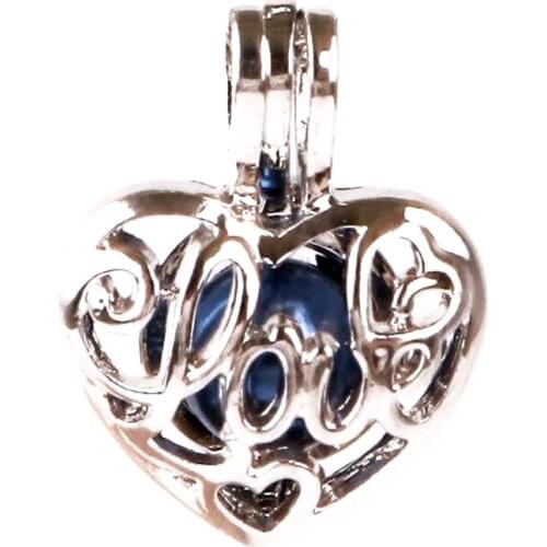 5pcs Silver copper "love" heart Beads Pearl Cage Pendant Locket Charm Fairytale Party Essential Oil Diffuser for lovers gifts