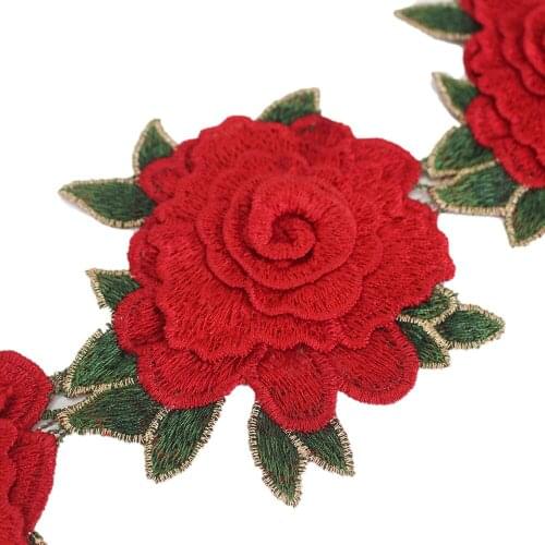 7 pieces/a lot 3d red rose embroidery patch flowers patches for clothes DIY decoration