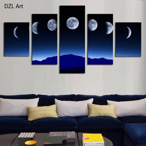 Unframed 5 Panels Abstract Blue Sky Moon Wall Art HD Picture Print On Canvas Painting For Home Decor