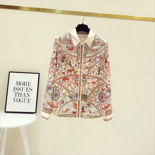 Europe Style Fashion Womens Retro print long Sleeves Shirts High quality elegant blouses Top A627