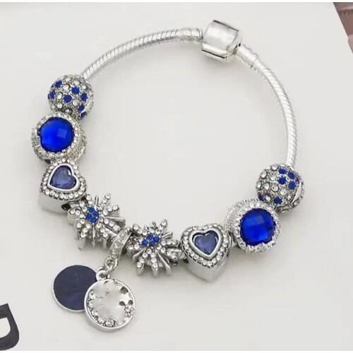 BAOPON European Style Brand Bracelet & Bangle Blue Crystal Moon & Star Beads Charm Bracelets For Women Men Jewelry Pulseras