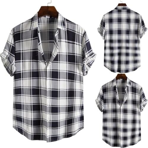 Black And White Plaid Shirt Men Shirts 2021 New Summer Fashion Chemise Homme Mens Checkered Shirts Short Sleeve Shirt Blouse#g3