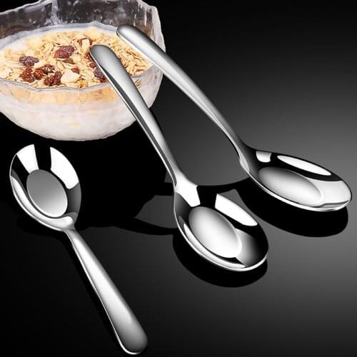 Stainless Steel Soup Spoon Chinese Stainless Steel Childrens Rice Spoon Flat Spoon Kitchen Tableware Kitchen Hotel Restaurant