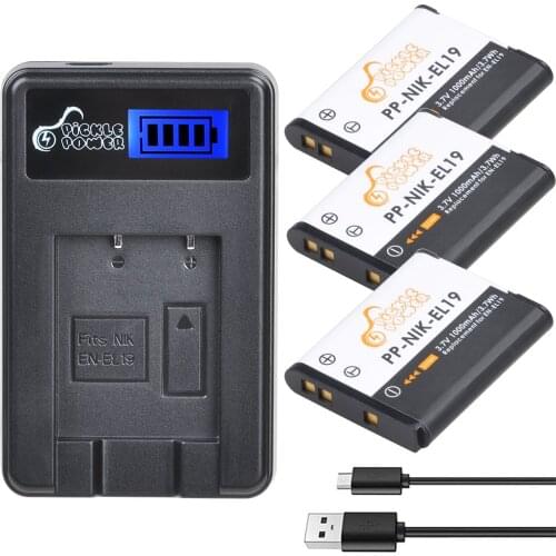 3Pcs EN EL19 ENEL19 EN-EL19 Battery &LCD Charger for Nikon Coolpix S32 S33 S100 S2500 S2750 S3100 S3200 S3300 S3400 S3500 S4100