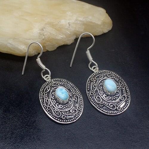 Gemstonefactory Big Promotion Single Unique 925 Silver Natural Blue Larimar HOT Women Ladies Gifts Dangle Drop Earrings 20212462