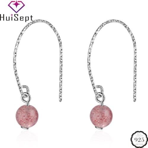 HuiSept Fashion 925 Silver Earrings Jewellery Round Shaped Crystal Gemstone Drop Earrings for Women Wedding Ornaments Wholesales