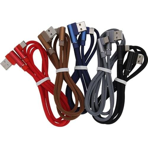 90 Degree L Shape Fabric USB C Cable Micro USB 8Pin TypeC Charging Wire Cable for IPhone X XR Samsung S8 Nokia Xiaomi 100pcs/lot