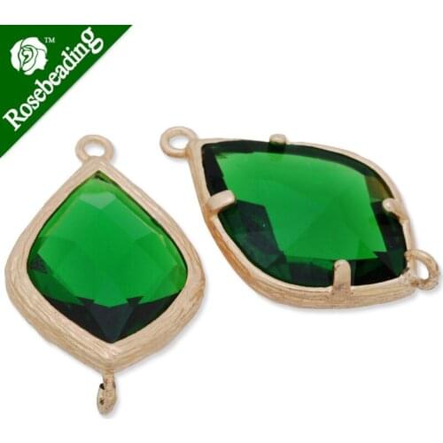 14x23mm matt gold plated framed glass,Faceted glass,emerald,connectors,gemstone bezel,Sold 5pcs/lot-C4168