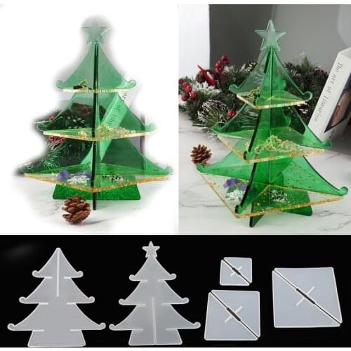Multi-layer Christmas Tree Shape Holder Resin Mold Bookshelf Epoxy Silicone Mould Tray Rack Pallet Frame Craft
