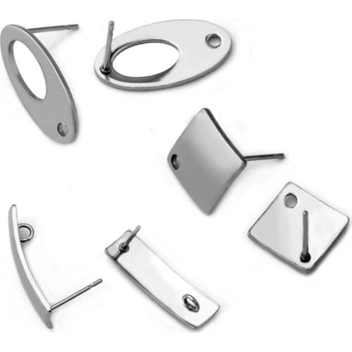30pcs Polygonal Stainless Steel Earring Stud Ear Post Nails Flat Earring Pad Base Posts Diy Earring Jewelry Findings makings
