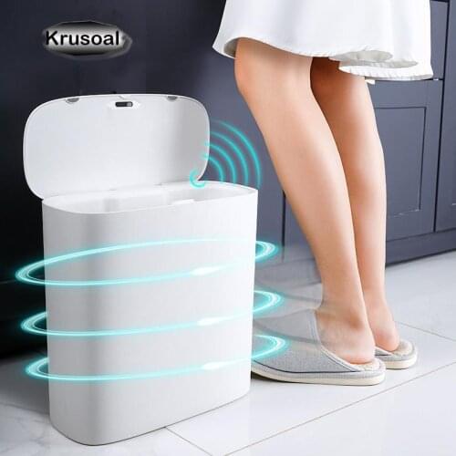 Smart Sensor Trash Can One-Touch Flip Cover Waterproof Waste Bin Kitchen Storage and Sorting Bathroom Accessories Cleaning Tool