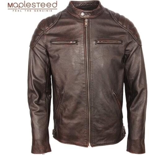 Vintage Distressed Leather Jacket Men 100% Cowhide Genuine Leather Jackets Slim Fit Motorcycle Jacket Man Biker Coat Autumn M357