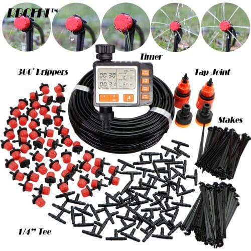 RBCFHI 5-50M New Automatic Garden Irrigation System LCD Water Timer Controller Watering Kit Ajustable Drippers Micro Drip Nozzle