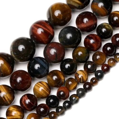 Wholesale AAA Natural Stone Beads Tricolor Tiger Eye Stone Beads 4mm 6mm 8mm 10mm 12mm For Jewelry Making Bracelet Necklace