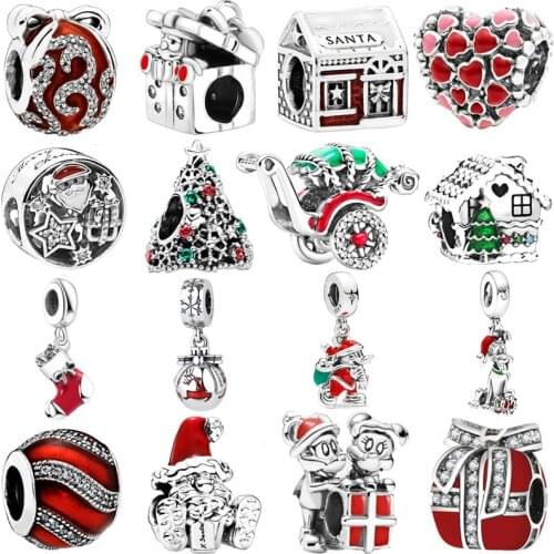 Merry Christmas Gift Santa 925 Silver Charms Beads Pendant Fit Charms Bracelets bangle chains Necklace Women Lady Girl Jewelry