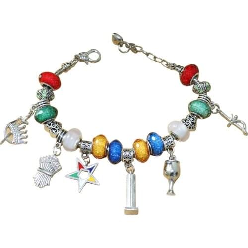 Custom European Club Jewelry Mix Color European Beads Greek Letters Order Of Easter Star OES Bracelet Masonic Gift