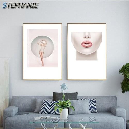 Girlish Pink Sexy Lady Painting Fashion Girl Poster Print Modern Wall Art Pictures for Living Room Bedroom Nordic Canvas Poster
