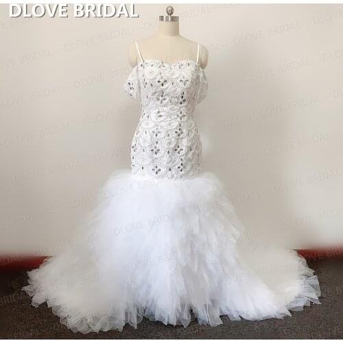 Luxury Mermaid Wedding Dress New Arrival Spaghetti Straps Heavy Beaded Ruffles Skirt Bridal Dresses High Quality Handmade Gowns