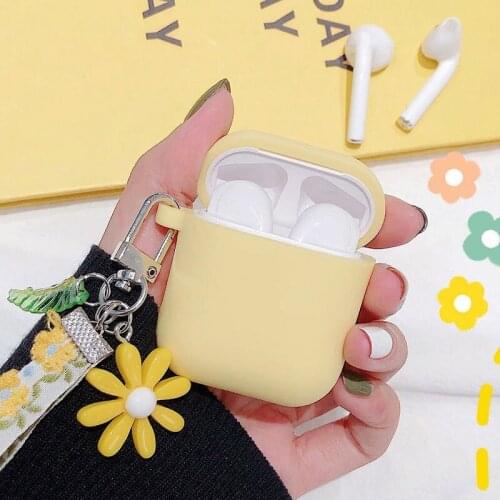Luxury Cute Korean Flower Decoration Case For Apple Airpods Case Ornament Accessories Bluetooth Earphone Silicone Cover Key Ring