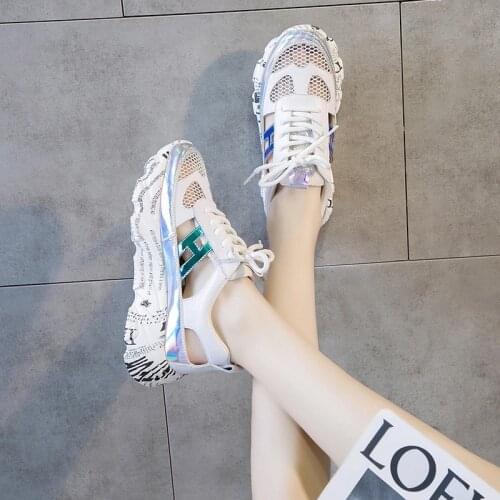 Apanzu New Hollow Design Fashion Sneakers Women Newspaper Sole Women Sandals Patent Leather Summer Shoes Ladies platform shoes