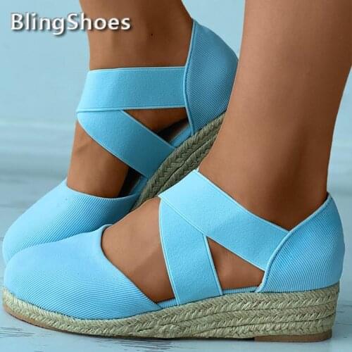 Summer Shoes for Women Sandals Solid Color Wedge Ladies Mid Heel Shoes Slip On Fashion Female Beach Footwear Mujer Sandalias