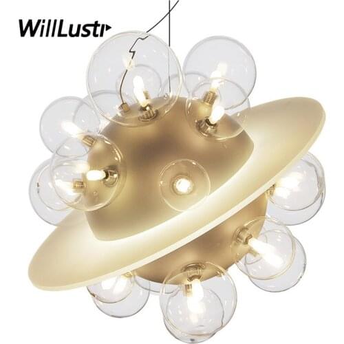 Modern Glass Bubble Pendant Lamp Creative Saturn Suspension Light Hotel Cafe Mall Living Dinning Bedroom LED Hanging Lighting