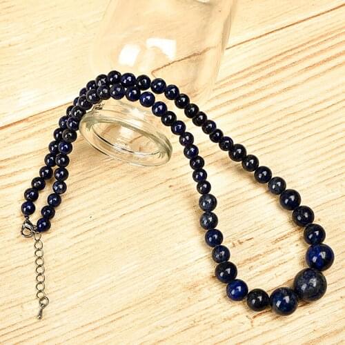 Deep blue and Blue and black Trenchant Beads ranged from large to small La pis Stone jewelry Necklace