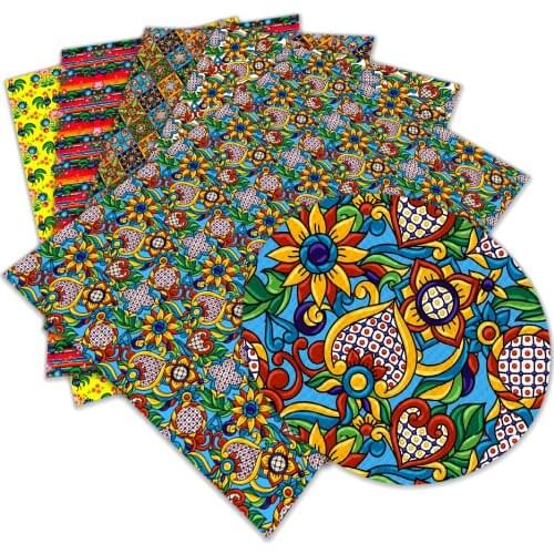 Faux PU Leather Fabric Mexican Style Printed Suede Faux Leather for DIY Wallet Belt Women Sewing Material 22X30 cm