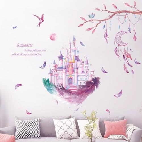 Dream Feather Wall Stickers for Girl Bedroom Living Room Teen Room Decoration Aesthetics Poster DIY Vinyl Cartoon Wallpaper
