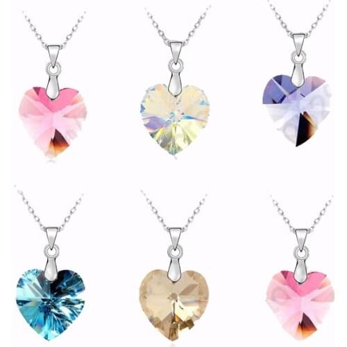 Wholesale Mix Austrian Crystal 925 Sterling Silver Jewelry Heart Pendant Necklace Collar Woman Accessories Gift