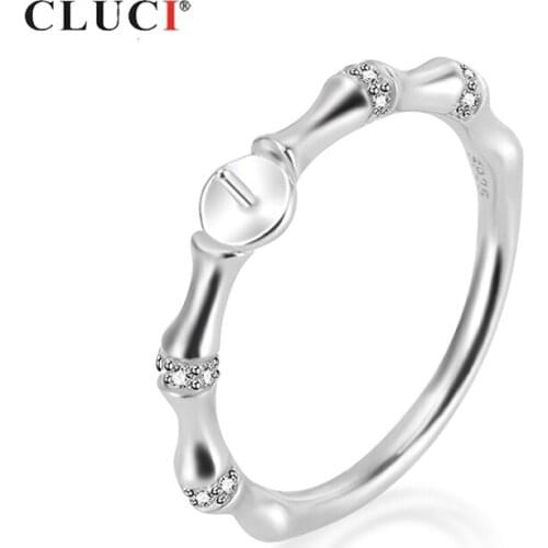 CLUCI 925 Sterling Silver Bamboo Joint Shaped Ring Jewelry Women Silver 925 Pearl Ring Mounting Fashion Rings SR1079SB