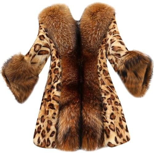 Stylish Bar Women Faux Fur Coat Collar Classic Leopard Medium Long Coats Female Ladies Plus Jacket 2019 Winter Warm Outwear Tops