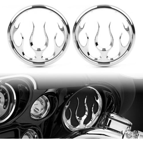 1Pair Chrome Motorcycle Flame Speaker Grill Accent Trim Cover for Harley Electra Street Glide Tri