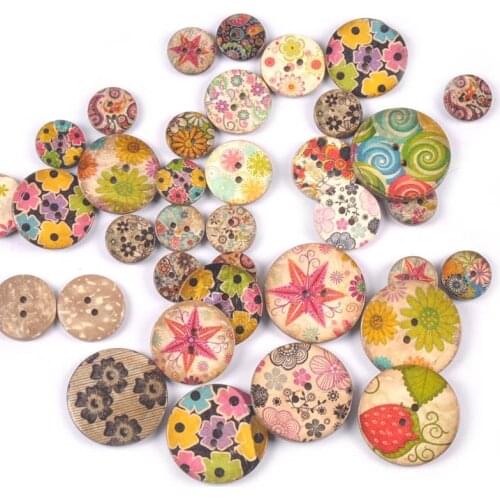 30Pcs Mixed pattern Printing coconut husk Buttons Sewing Accessories DIY Clothes Handmade Scrapbooking Home Decor 2Holes m2641