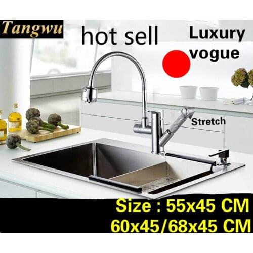 Free shipping Apartment luxury kitchen manual sink single trough vogue 304 stainless steel hot sell 55X45/60X45/68x45 CM
