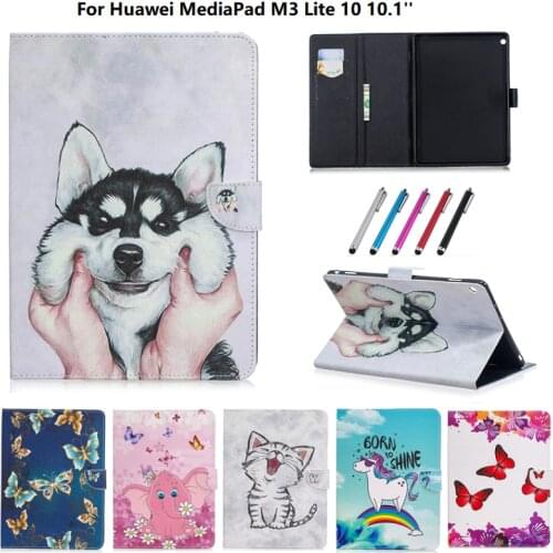 For Huawei MediaPad M3 Lite 10 10.1 inch Cute Cat Elephant Tablet Cover Funda for Huawei M3 Lite 10 BAH-W09 BAH-AL00 Case +Pen