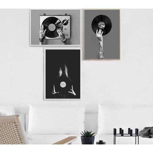 Black and White Vinyl Record Photo Poster Canvas Painting Vintage Music Wall Art Prints Musician Tattoo Picture Studio Decor
