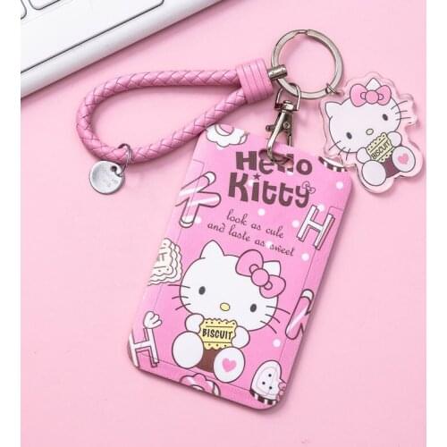 Hello Kitty Bus Meal Card Holder Work ID Cartoon with Lanyard Student Campus Pass Cute Badge